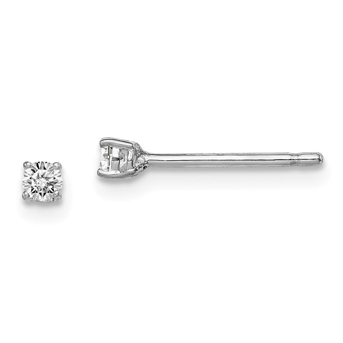 Stella Silver 925 Sterling Silver Rhodium-plated Madi K 2.5mm Round Cubic Zirconia ( CZ ) Stud Earrings, 2.5mm x 2.5mm