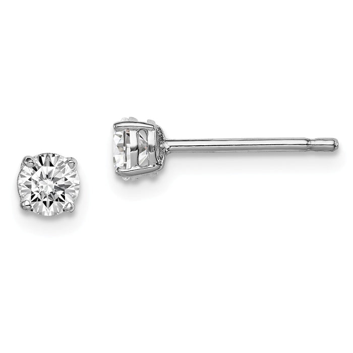 Stella Silver 925 Sterling Silver Rhodium-plated Madi K 4mm Round Cubic Zirconia ( CZ ) Stud Earrings, 4mm x 4mm