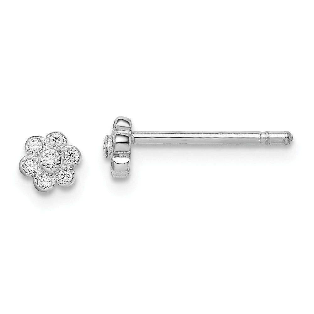 Stella Silver 925 Sterling Silver Madi K Rhodium-Plated Cubic Zirconia ( CZ ) Flower Post Earrings,