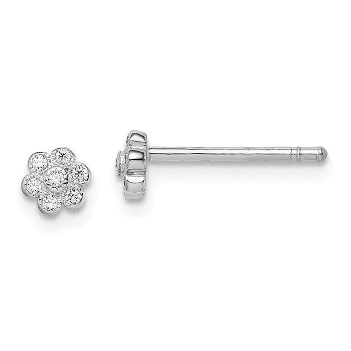 Stella Silver 925 Sterling Silver Madi K Rhodium-Plated Cubic Zirconia ( CZ ) Flower Post Earrings,