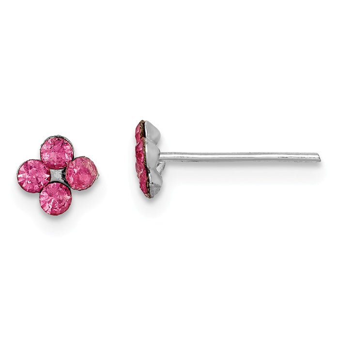 Stella Silver 925 Sterling Silver Madi K Rhodium-Plated Plated Pink Crystal Post Earrings,