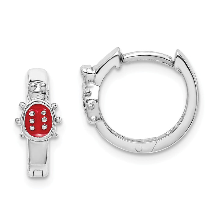 Stella Silver 925 Sterling Silver Madi K Rhodium-Plated Plated Childs Enameled Ladybug Hinged Hoops,
