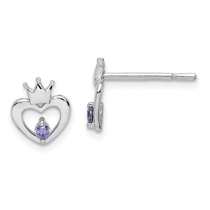 Stella Silver 925 Sterling Silver Madi K Rhodium-Plated Plated Purple Cubic Zirconia ( CZ ) Crown Post Earrings,