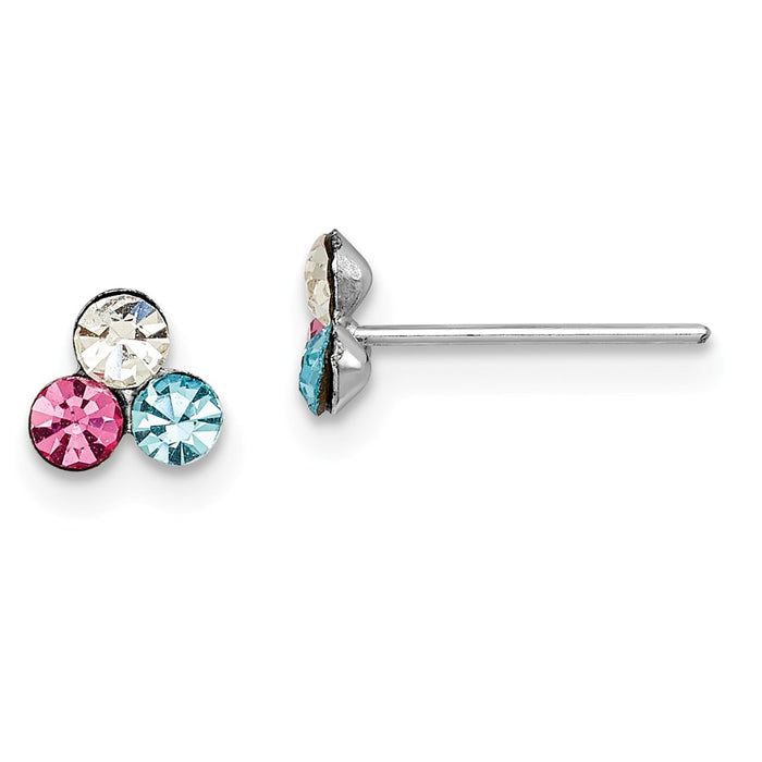 Stella Silver 925 Sterling Silver Madi K Rhodium-Plated Plated Multi Colored Crystal Post Earrings,