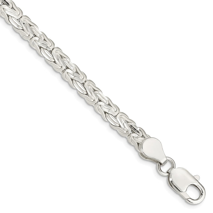 Million Charms 925 Sterling Silver Polished Back/Satin Diamond-Cut Front Fancy Byzantine Bracelet, Chain Length: 8 inches