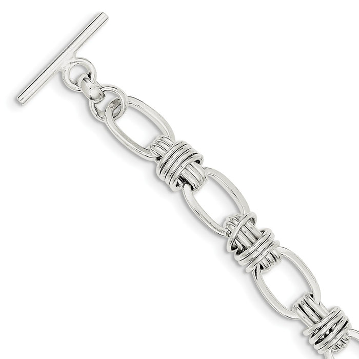 Million Charms 925 Sterling Silver 7.75inch Polished Fancy Link Toggle Bracelet, Chain Length: 7.75 inches