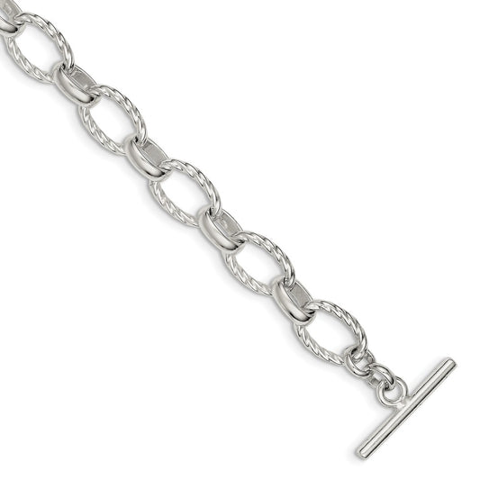 Million Charms 925 Sterling Silver 7.75inch Polished Fancy Link Toggle Bracelet, Chain Length: 7.75 inches