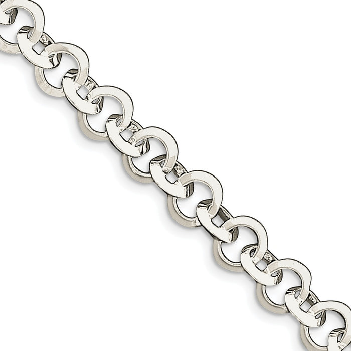 Million Charms 925 Sterling Silver 7.5inch Polished Fancy Circular Link Bracelet, Chain Length: 7.5 inches