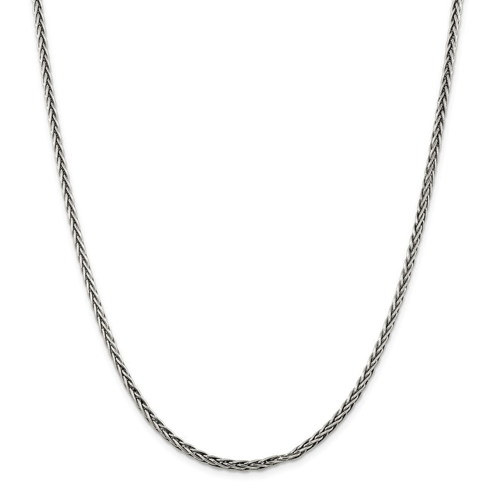Million Charms 925 Sterling Silver Solid 3.25mm Antiqued Square Spiga Chain, Chain Length: 30 inches