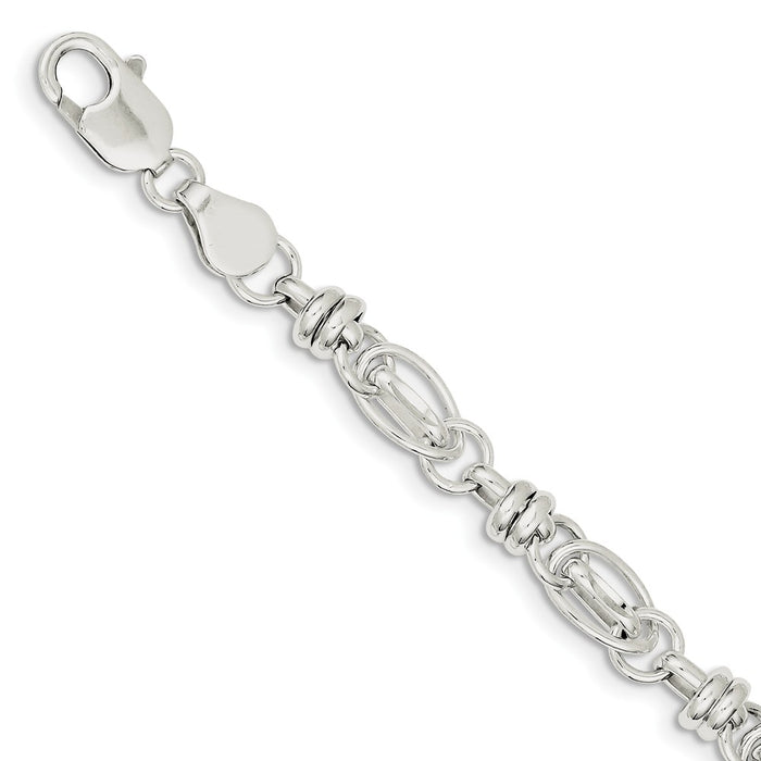 Million Charms 925 Sterling Silver 7.5inch Polished Diamond-cut Fancy Link Bracelet, Chain Length: 7.5 inches