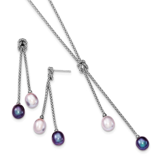 Stella Silver Jewelry Set - 925 Sterling Silver Rhodium-plated Freshwater Cultured Pearl Knot 18in. Necklace & Earring Set
