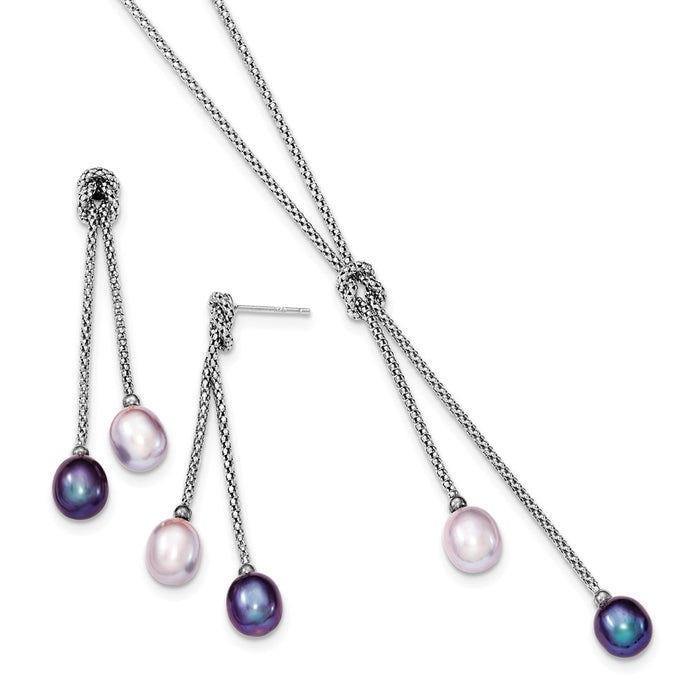 Stella Silver Jewelry Set - 925 Sterling Silver Rhodium-plated Freshwater Cultured Pearl Knot 18in. Necklace & Earring Set