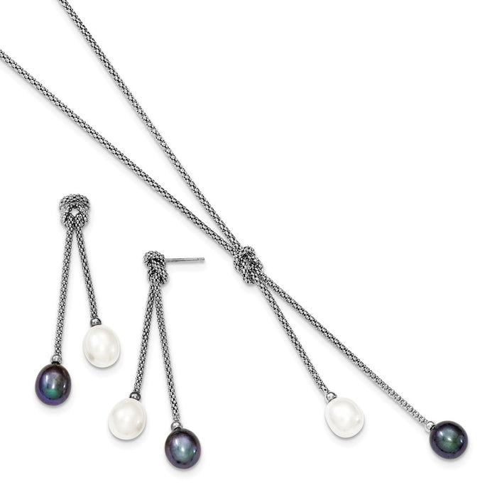 Stella Silver Jewelry Set - 925 Sterling Silver Rhodium-plated Freshwater Cultured Pearl Knot 18 in. Necklace & Earring Set