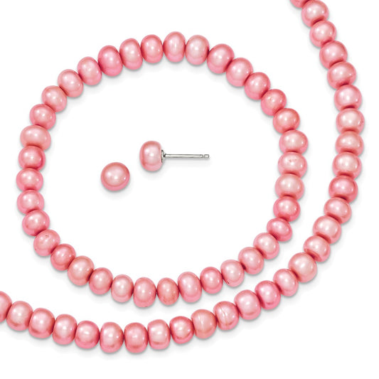 Stella Silver Jewelry Set - 925 Sterling Silver Rose 6-7mm Freshwater Cultured Pearl Set