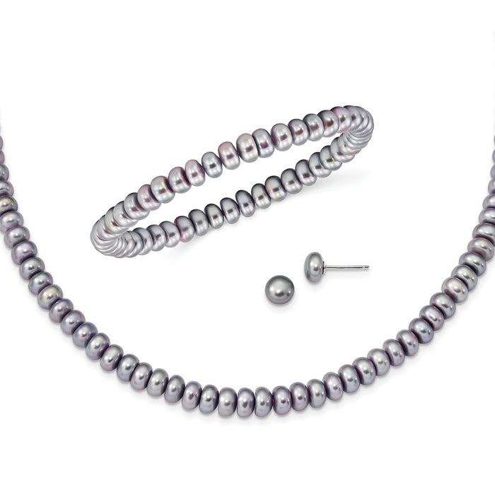 Stella Silver Jewelry Set - 925 Sterling Silver Grey 6-7mm Freshwater Cultured Pearl Set