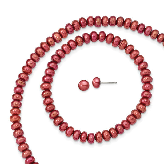 Stella Silver Jewelry Set - 925 Sterling Silver Red 6-7mm Freshwater Cultured Pearl Set