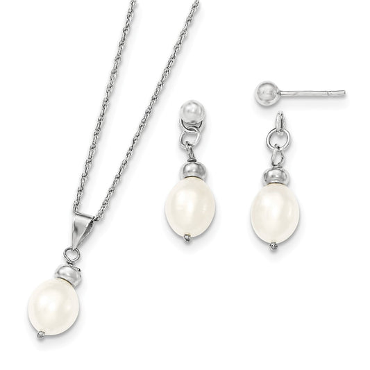 Stella Silver Jewelry Set - 925 Sterling Silver 7-8mm Freshwater Cultured Pearl Pend & Earrings Boxed Set
