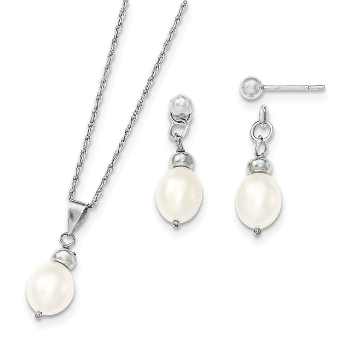 Stella Silver Jewelry Set - 925 Sterling Silver 7-8mm Freshwater Cultured Pearl Pend & Earrings Boxed Set