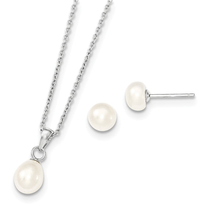 Stella Silver Jewelry Set - 925 Sterling Silver Rhodium-plated Freshwater Cultured Pearl Necklace & Stud Earring Set
