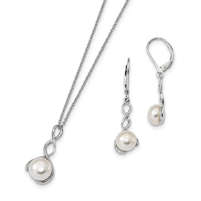 Stella Silver Jewelry Set - 925 Sterling Silver Rhodium-Plate 8-9mm White Freshwater Cultured Pearl Earring Necklace Set