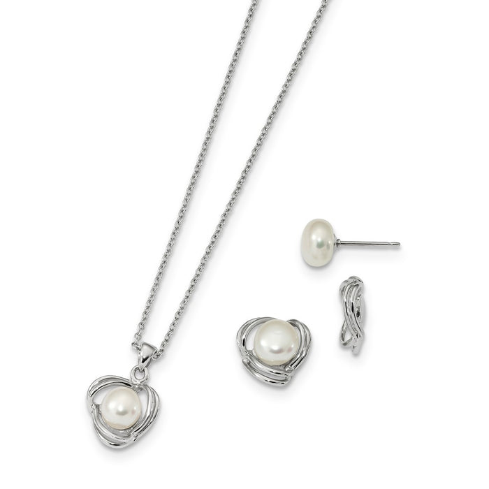 Stella Silver Jewelry Set - 925 Sterling Silver Rhodium-Plate 6-7mm Freshwater Cultured Pearl Cubic Zirconia ( CZ ) Earring Jacket/Necklace Set