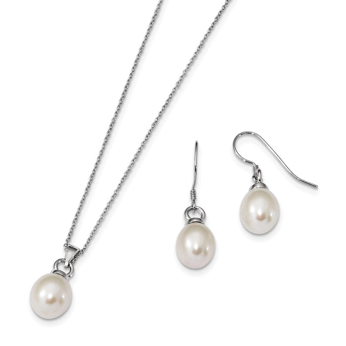 Stella Silver Jewelry Set - 925 Sterling Silver Rhodium-Plate 10-11mm Freshwater Cultured Pearl Earring Necklace Set
