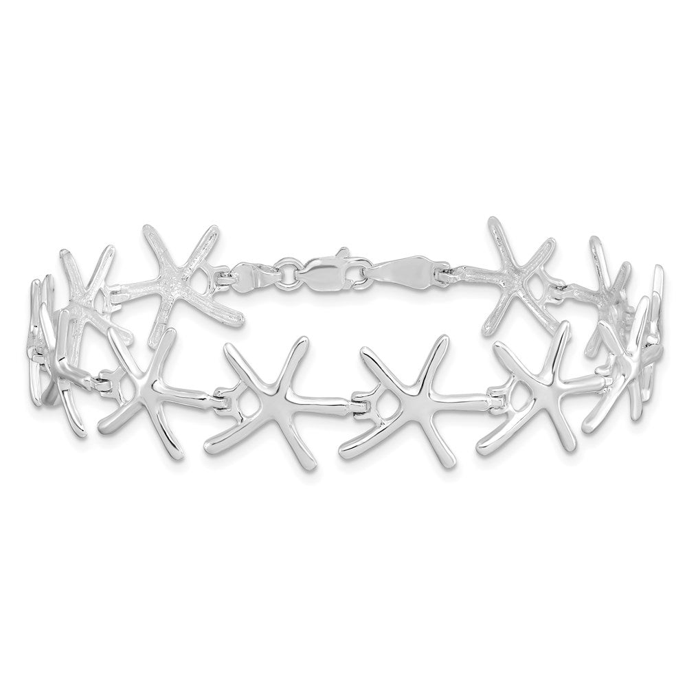 Million Charms 925 Sterling Silver Mini Dancing Starfish Charm Link Bracelet, 7.25" Length, High Polish