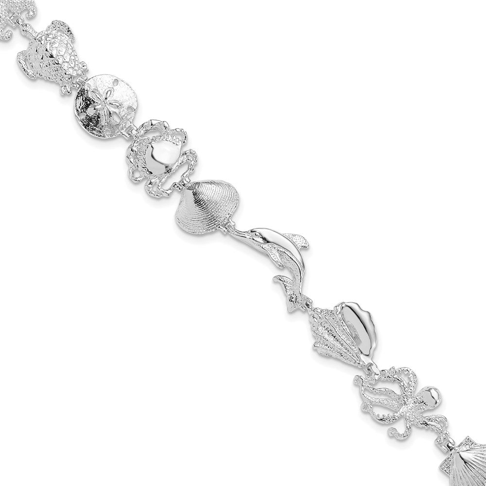 Million Charms 925 Sterling Silver Nautical Sea Life Multi Shell & Sea life Charm Link Bracelet, 7.25"" Length