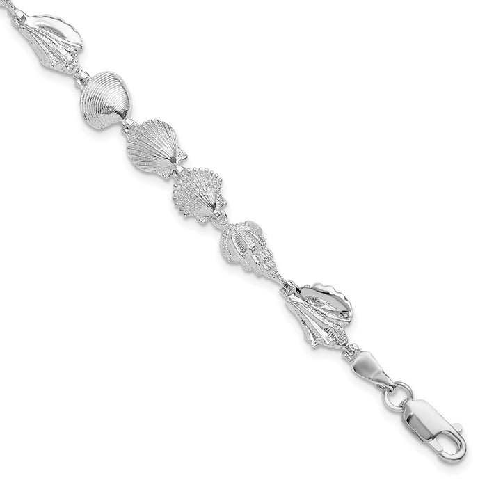 Million Charms 925 Sterling Silver Assorted Shell Charm Link Bracelet, 7.25" Length