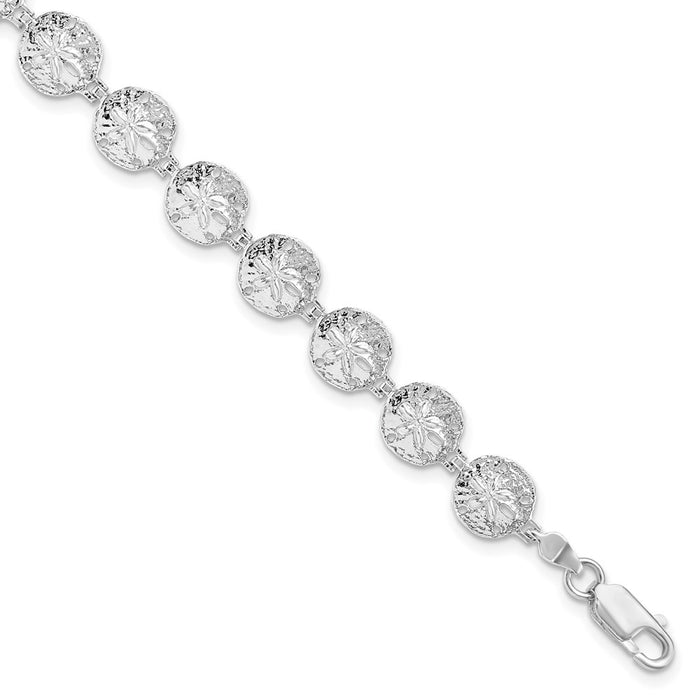 Million Charms 925 Sterling Silver Mini Sand Dollar Charm Link Bracelet, 7.5" Length