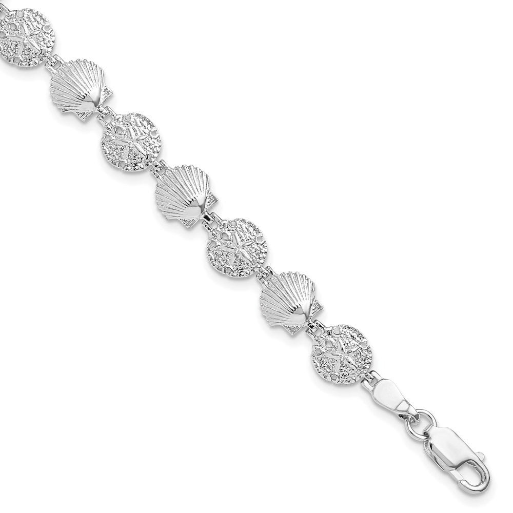 Million Charms 925 Sterling Silver Sand Dollar & Shell Charm Link Bracelet, 7.25" Length