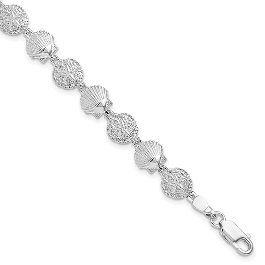 Million Charms 925 Sterling Silver Sand Dollar & Shell Charm Link Bracelet, 7.25" Length