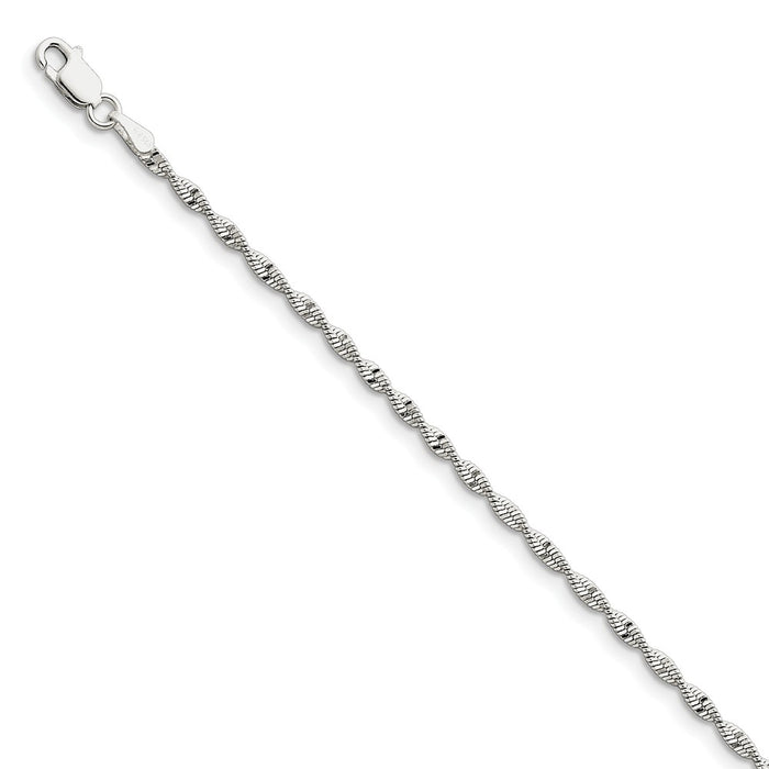 Million Charms 925 Sterling Silver 2mm Twisted Herringbone Chain, Chain Length: 7 inches