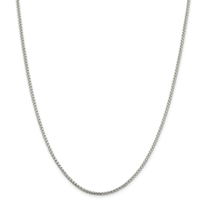 Million Charms 925 Sterling Silver 2mm Round Box Chain, Chain Length: 18 inches