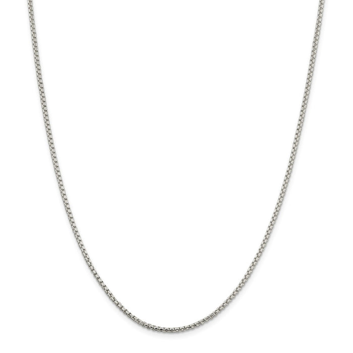 Million Charms 925 Sterling Silver 2mm Round Box Chain, Chain Length: 26 inches