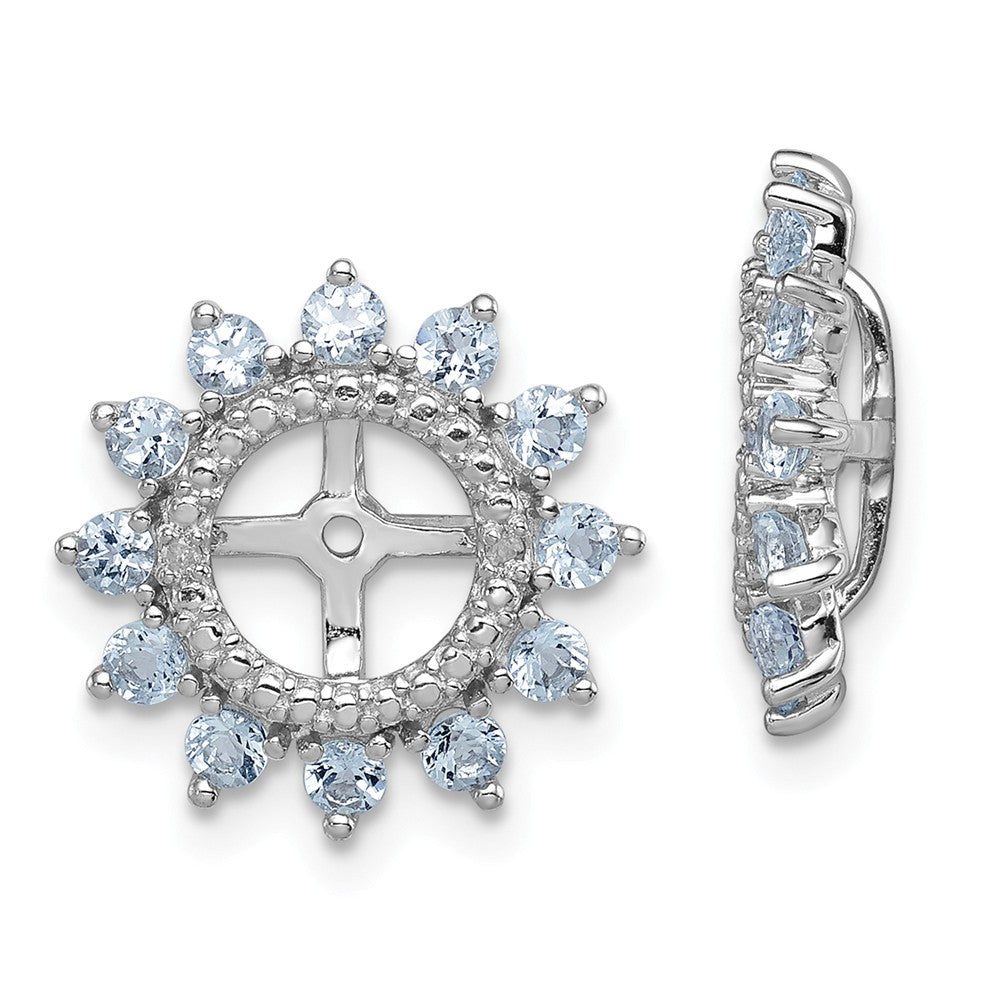 Stella Silver 925 Sterling Silver Rhodium Diamond  & Aquamarine Earring Jacket, 14mm x 14mm