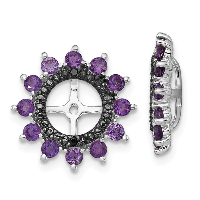 Stella Silver 925 Sterling Silver Rhodium Amethyst & Black Sapphire Earring Jacket, 14mm x 14mm