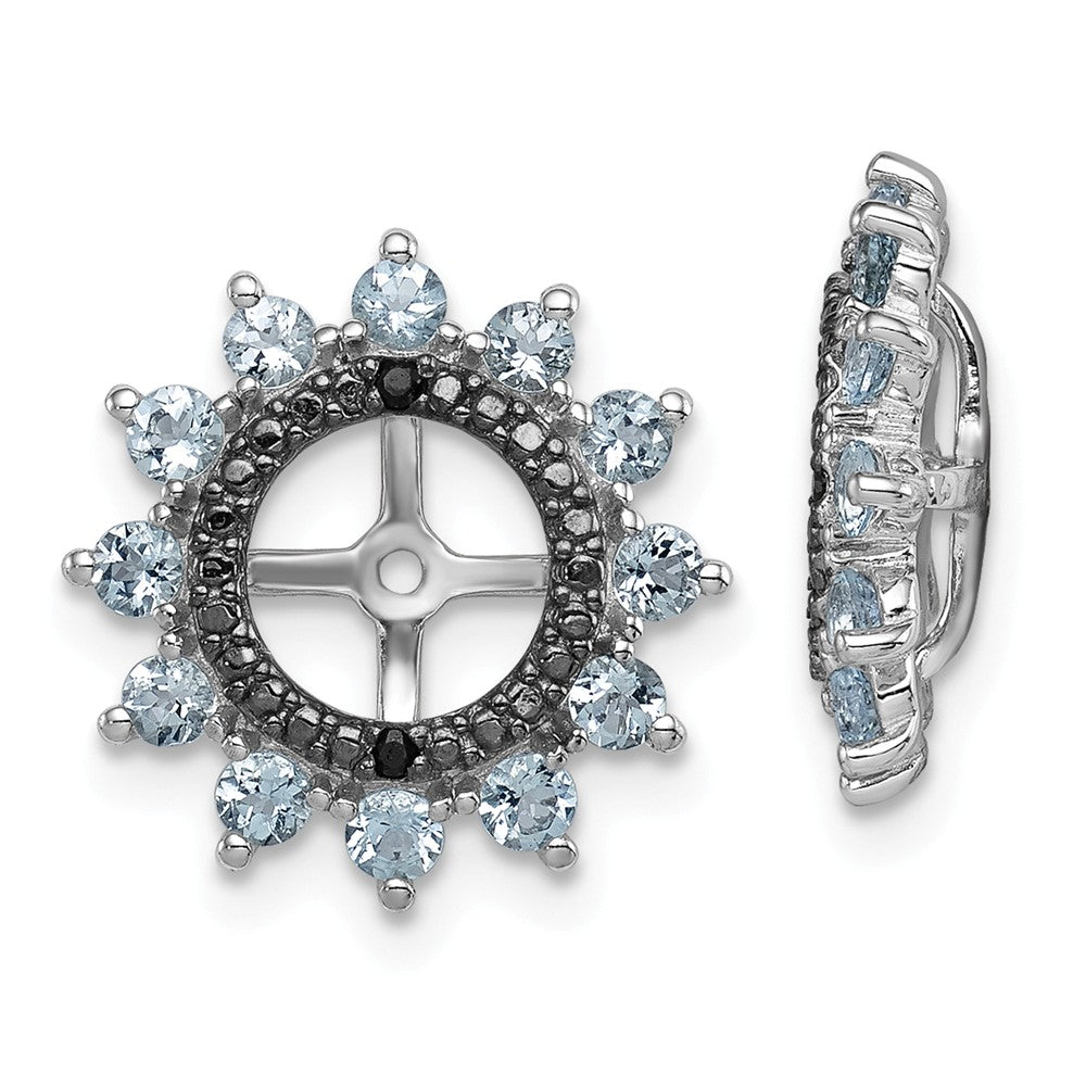 Stella Silver 925 Sterling Silver Rhodium Aquamarine & Black Sapphire Earring Jacket, 14mm x 14mm