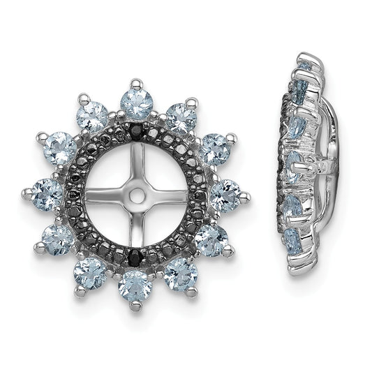 Stella Silver 925 Sterling Silver Rhodium Aquamarine & Black Sapphire Earring Jacket, 14mm x 14mm