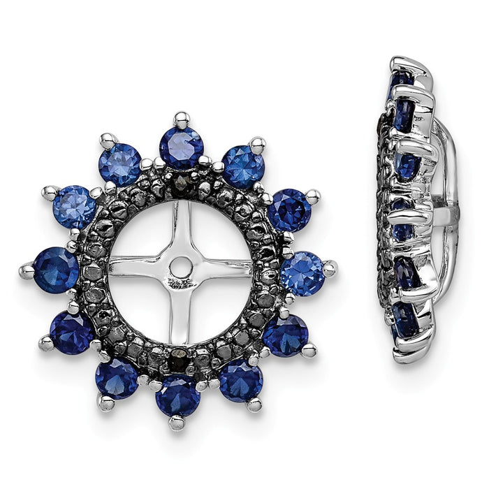 Stella Silver 925 Sterling Silver Rhodium Created Sapphire & Black Sapphire Earring Jacket, 14mm x 14mm