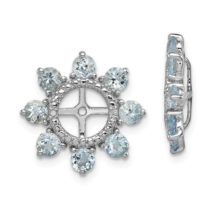 Stella Silver 925 Sterling Silver Rhodium Diamond  & Aquamarine Earring Jacket, 17mm x 17mm