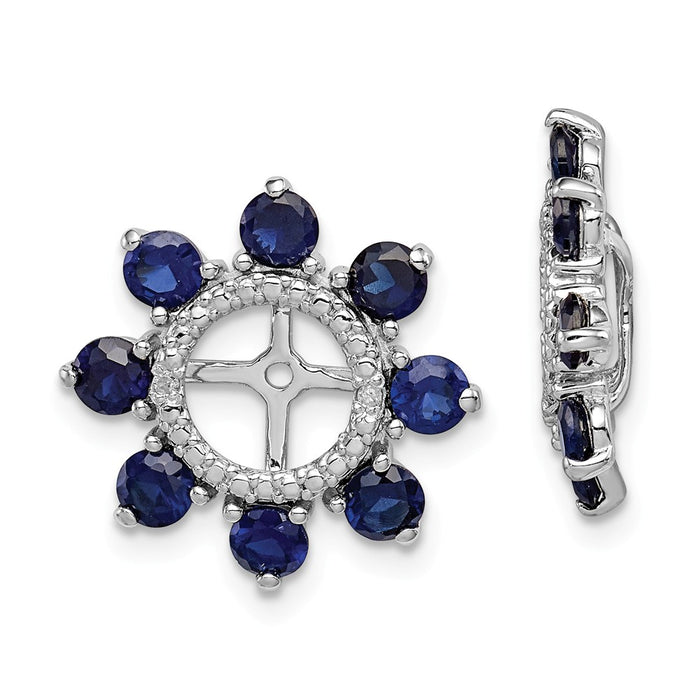 Stella Silver 925 Sterling Silver Rhodium Diamond  & Created Sapphire Earring Jacket, 17mm x 17mm