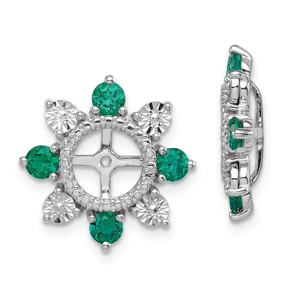 Stella Silver 925 Sterling Silver Rhodium Created Emerald Earring Jacket, 17mm x 17mm