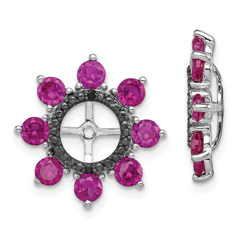 Stella Silver 925 Sterling Silver Rhodium Created Ruby & Black Sapphire Earring Jacket, 17mm x 17mm