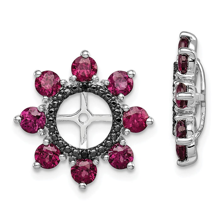 Stella Silver 925 Sterling Silver Rhodium Rhodolite Garnet & Black Sapphire Earring Jacket, 17mm x 17mm