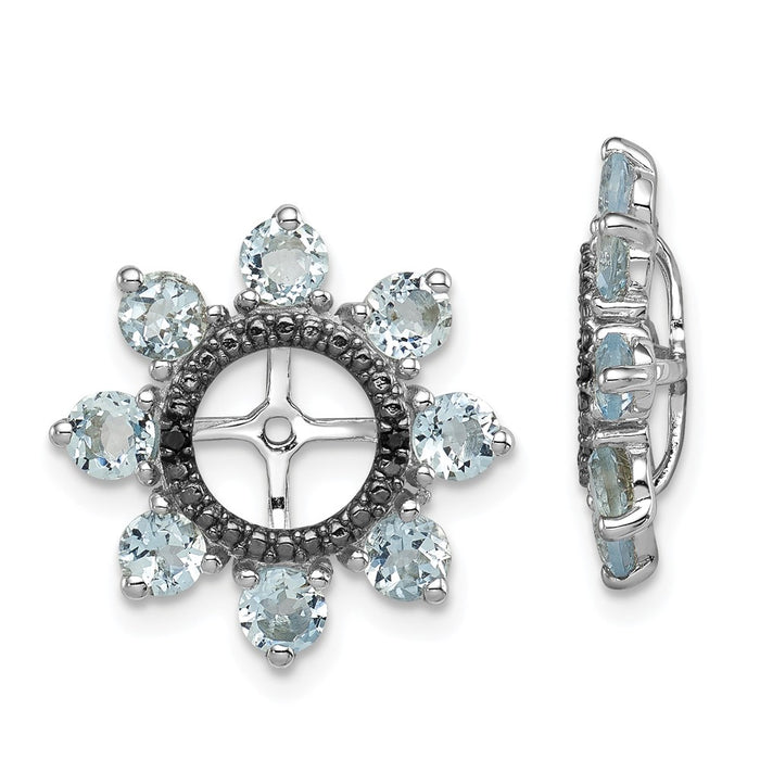 Stella Silver 925 Sterling Silver Rhodium Aquamarine & Black Sapphire Earring Jacket, 17mm x 17mm