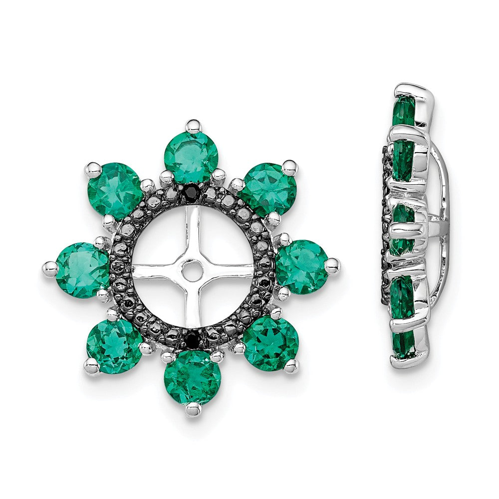 Stella Silver 925 Sterling Silver Rhodium Created Emerald & Black Sapphire Earring Jacket, 17mm x 17mm