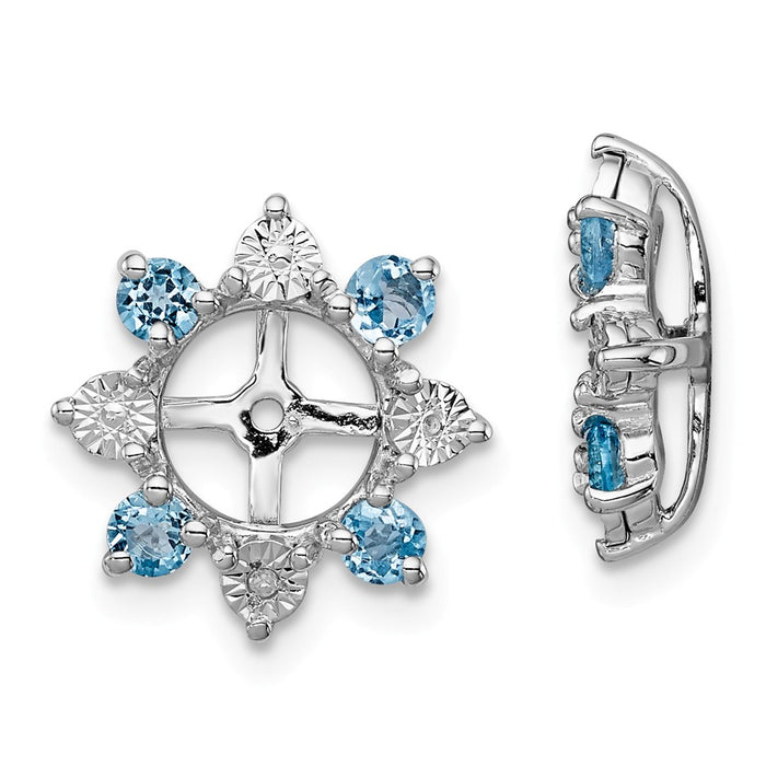 Stella Silver 925 Sterling Silver Rhodium Diamond  & Swiss Blue Topaz Earring Jacket, 13mm x 13mm