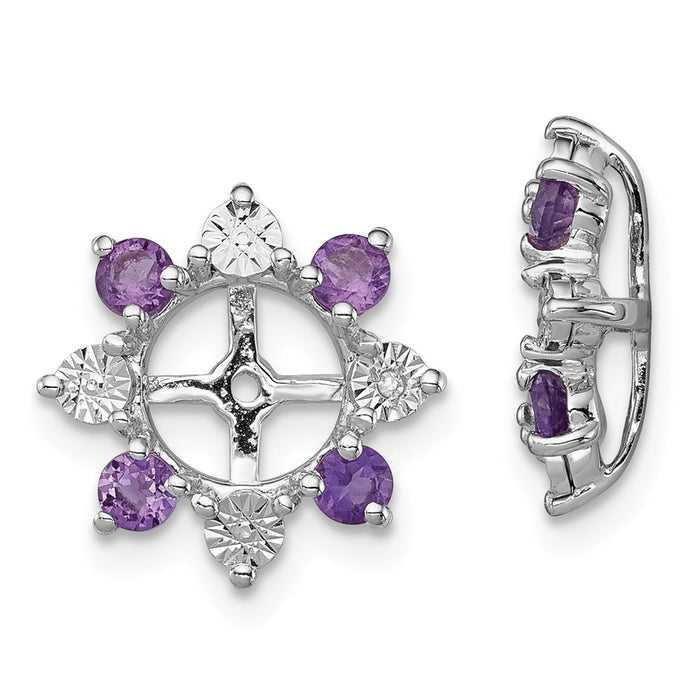 Stella Silver 925 Sterling Silver Rhodium Diamond  & Amethyst Earring Jacket, 13mm x 13mm