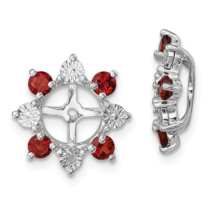 Stella Silver 925 Sterling Silver Rhodium Diamond  & Garnet Earring Jacket, 13mm x 13mm